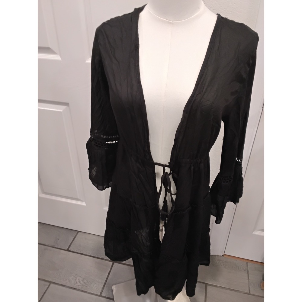 Raviya Black Tiered Crochet Lace Bell Sleeve Swim Cover‎ Up Small NWT 76276
